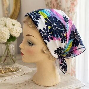 Vintage 1960s Union Made USA Floral Head Scarf Polyester Mod Groovy 21" Square